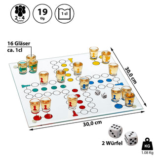 Trinkspiel "LUDO" 19tlg. Spielfeld Gläser Würfel Partyspiel Brettspiel Shot Drinking Partygag