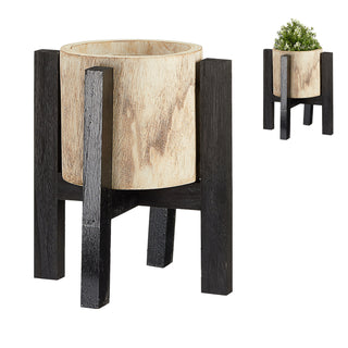 Blumentopf mit Ständer Holz Übertopf mit Folieninlay 29x36/37x39 Pflanztopf Topf auf Füßen Dekotopf zweifarbig