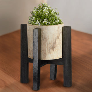 Blumentopf mit Ständer Holz Übertopf mit Folieninlay 29x36/37x39 Pflanztopf Topf auf Füßen Dekotopf zweifarbig