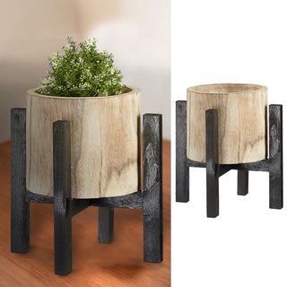 Blumentopf mit Ständer Holz Übertopf mit Folieninlay 29x36/37x39 Pflanztopf Topf auf Füßen Dekotopf zweifarbig