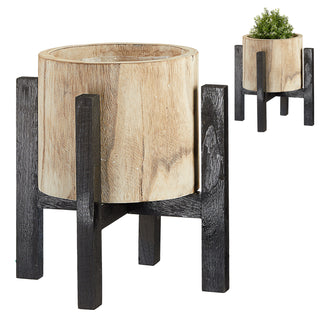 Blumentopf mit Ständer Holz Übertopf mit Folieninlay 29x36/37x39 Pflanztopf Topf auf Füßen Dekotopf zweifarbig