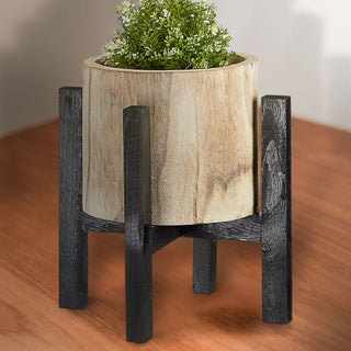 Blumentopf mit Ständer Holz Übertopf mit Folieninlay 29x36/37x39 Pflanztopf Topf auf Füßen Dekotopf zweifarbig