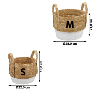 Aufbewahrungskorb 2er Set Seegraskorb Korbset mit Henkeln weiß natur 2 Größen S:22x22x19cm L:28x28x21cm Körbe