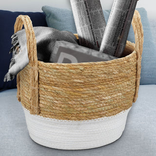 Aufbewahrungskorb  2er Set Seegraskorb Korbset mit Henkeln weiß natur 2 Größen S:22x22x19cm L:28x28x21cm Körbe