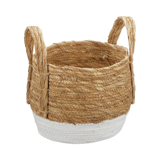 Aufbewahrungskorb  2er Set Seegraskorb Korbset mit Henkeln weiß natur 2 Größen S:22x22x19cm L:28x28x21cm Körbe