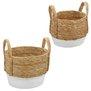 Aufbewahrungskorb 2er Set Seegraskorb Korbset mit Henkeln weiß natur 2 Größen S:22x22x19cm L:28x28x21cm Körbe