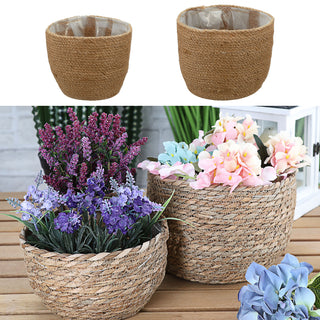 Aufbewahrungskorb 2er Set Pflanzkorb Hanf Kunstofffolien-Inlay S:20x20x13cm L:23x23x17cm Übertopf Körbe