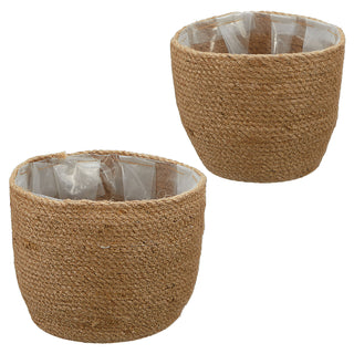 Aufbewahrungskorb 2er Set Pflanzkorb Hanf Kunstofffolien-Inlay S:20x20x13cm L:23x23x17cm Übertopf Körbe