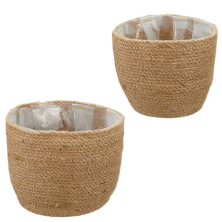 Aufbewahrungskorb 2er Set Pflanzkorb Hanf Kunstofffolien-Inlay S:20x20x13cm L:23x23x17cm Übertopf Körbe
