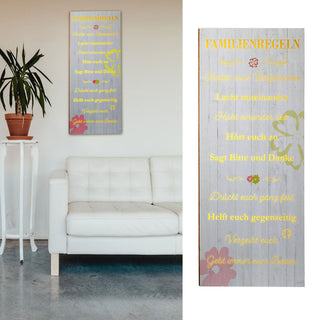 Plankenschild Wandbild Gold Familienregeln Familienschild Sprüche Familie Regeln Holzoptik