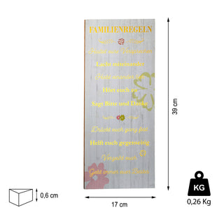 Plankenschild Wandbild Gold Familienregeln Familienschild Sprüche Familie Regeln Holzoptik