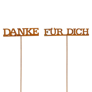 2er Set Blumenstecker Rusty - "Danke" + "Für Dich" H28 cm