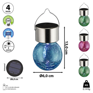 4er Set Bunte LED Solarleuchte "Crackle" zum Hängen ca. 6x13cm Deko Solarlampe