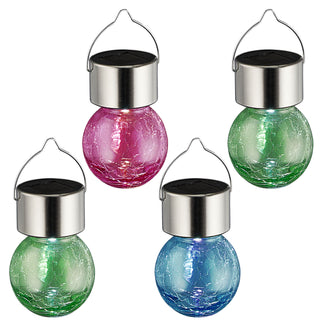 4er Set Bunte LED Solarleuchte "Crackle" zum Hängen ca. 6x13cm Deko Solarlampe