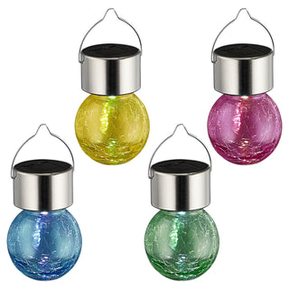 4x Solarleuchten Crackle Color bunt zum Hängen mit Lichtsensor