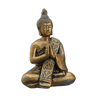 3x Buddha sitzend Gr:S gold H10 cm Dekofigur Skulptur Statue Gartenfigur Feng Shui