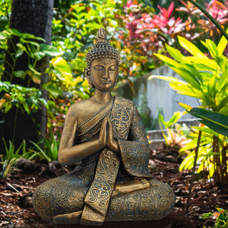 Buddha sitzend L gold H 30 cm Dekofigur Skulptur Statue Gartenfigur Feng Shui