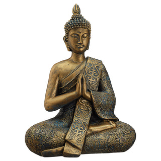 Buddha sitzend L gold H 30 cm Dekofigur Skulptur Statue Gartenfigur Feng Shui