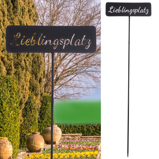 Gartenstecker "Lieblingsplatz" aus Metall schwarz lackiert H 110 cm aus Zink