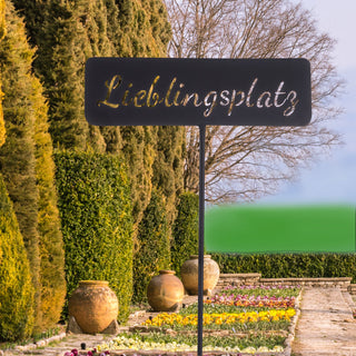 Gartenstecker "Lieblingsplatz" aus Metall schwarz lackiert H 110 cm aus Zink