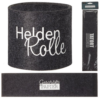 Toilettenpapier Banderole Filz 6er Set mit 3 Sprüchen mit Klettverschluss hellgrau/anthrazit Toilettenrollenhülle Klopapier