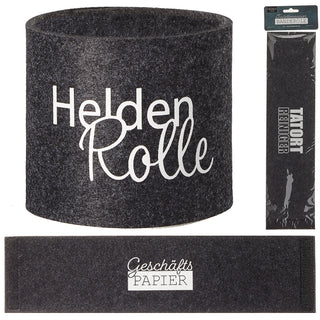 Toilettenpapier Banderole Filz 6er Set mit 3 Sprüchen mit Klettverschluss hellgrau/anthrazit Toilettenrollenhülle Klopapier