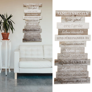 Plankenschild Wandbild Shabby Chic Familienregeln Familienschild Sprüche Familie Regeln