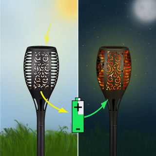 LED Solar Fackel, real. Flammenflackern ca. 58cmH, Licht, Lampen, stellen, stecken, Wandhalterung