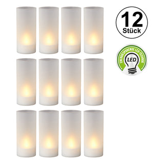 12/24x LED Windlicht weiß ca. H10cm Deko Kerze Timer Garten Wohnzimmer