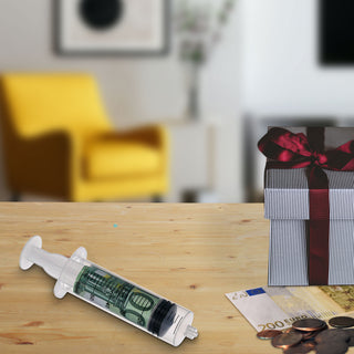 1/2x Finanzspritze 15x3cm Geldgeschenk Spritze Geld Verpackung Geldspritze Wunscherfüller