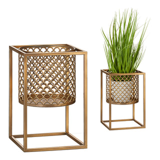 Pflanztopf quadratischer Ständer gold H25 cm Ø17 cm Blumentopf Blumenständer