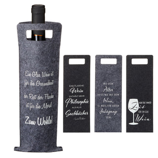 4er Set Weinflaschentasche aus Filz mit Sprüchen in 4 Designs ca. 41 x 14,5 cm