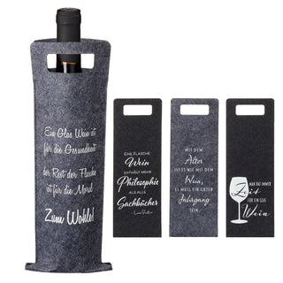 4er Set Weinflaschentasche aus Filz mit Sprüchen in 4 Designs ca. 41 x 14,5 cm