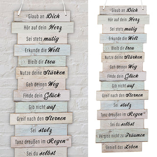 Plankenschild "Bitte glaub an dich" Shabby Chic Sprüche Weisheiten Glaubensprüche Holzoptik Planken Wanddekoration