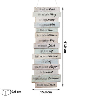 Plankenschild "Bitte glaub an dich" Shabby Chic Sprüche Weisheiten Glaubensprüche Holzoptik Planken Wanddekoration