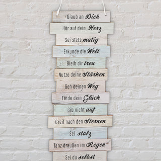 Plankenschild "Bitte glaub an dich" Shabby Chic Sprüche Weisheiten Glaubensprüche Holzoptik Planken Wanddekoration
