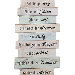 Plankenschild "Bitte glaub an dich" Shabby Chic Sprüche Weisheiten Glaubensprüche Holzoptik Planken Wanddekoration