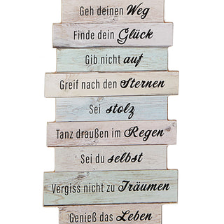 Plankenschild "Bitte glaub an dich" Shabby Chic Sprüche Weisheiten Glaubensprüche Holzoptik Planken Wanddekoration