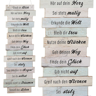 Plankenschild "Bitte glaub an dich" Shabby Chic Sprüche Weisheiten Glaubensprüche Holzoptik Planken Wanddekoration