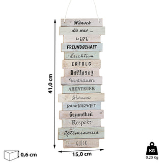 Wandbild "Wish" Wünsche Plankenoptik Lebenseinstellungen Holzoptik Wanddekoration mit Seil zum Aufhängen