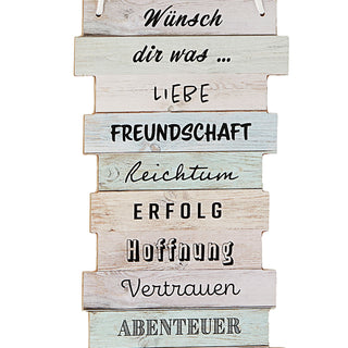 Wandbild "Wish" Wünsche Plankenoptik Lebenseinstellungen Holzoptik Wanddekoration mit Seil zum Aufhängen