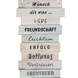 Wandbild "Wish" Wünsche Plankenoptik Lebenseinstellungen Holzoptik Wanddekoration mit Seil zum Aufhängen