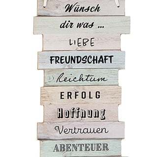 Wandbild "Wish" Wünsche Plankenoptik Lebenseinstellungen Holzoptik Wanddekoration mit Seil zum Aufhängen