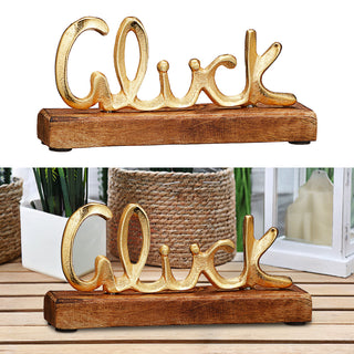 Schriftzug 'Glück' gold 17x8x4cm Mangoholz Aluminium Dekoaufsteller Tischdeko Aufsteller