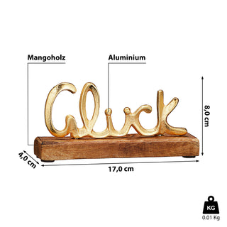 Schriftzug 'Glück' gold 17x8x4cm Mangoholz Aluminium Dekoaufsteller Tischdeko Aufsteller