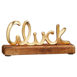 Schriftzug 'Glück' gold 17x8x4cm Mangoholz Aluminium Dekoaufsteller Tischdeko Aufsteller
