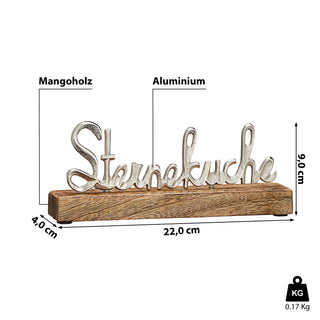 Schriftzug 'Sterneküche' silber 22x9x4cm Mangoholz Aluminium Dekoaufsteller Tischdeko Aufsteller