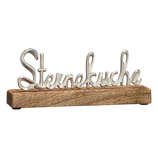 Schriftzug 'Sterneküche' silber 22x9x4cm Mangoholz Aluminium Dekoaufsteller Tischdeko Aufsteller