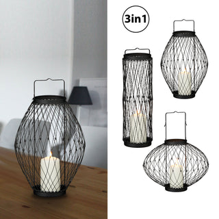 3in1 Metalllaterne schwarz flexibel Windlicht Kerzenhalter Gartenlaterne