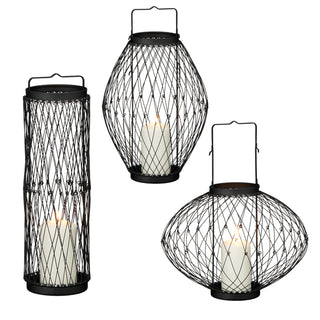 3in1 Metalllaterne schwarz flexibel Windlicht Kerzenhalter Gartenlaterne